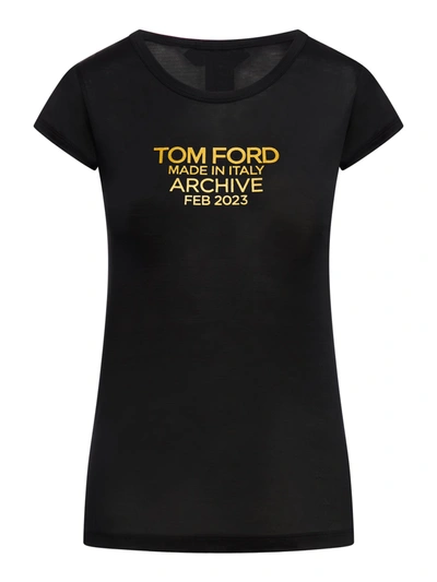 TOM FORD SILK JERSEY FITTED T-SHIRT WITH TOM FORD LOGO