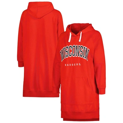GAMEDAY COUTURE GAMEDAY COUTURE RED WISCONSIN BADGERS TAKE A KNEE RAGLAN HOODED SWEATSHIRT DRESS