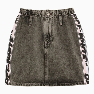 Off-white Kids' Logo-tape Denim Skirt In Grey