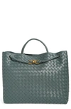 Bottega Veneta Andiamo Embellished Intrecciato Leather Tote In Slate Brass Slate