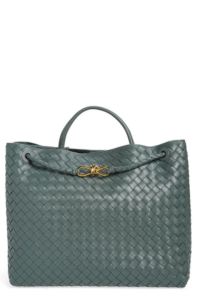 Bottega Veneta Andiamo Embellished Intrecciato Leather Tote In Slate Brass Slate