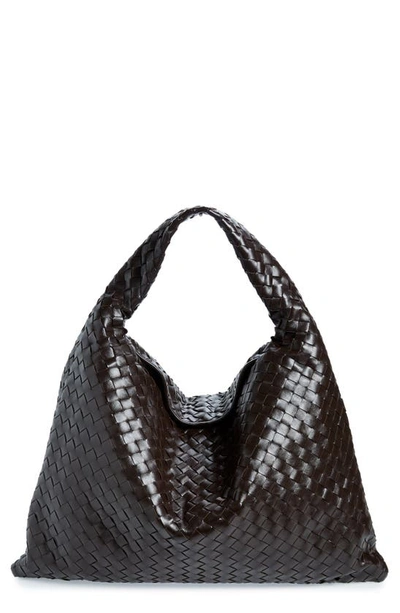 Bottega Veneta Hop Medium Intrecciato Hobo Bag In Black