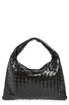 Bottega Veneta Hop Intrecciato Leather Shoulder Bag In 1019 Black-m Brass