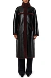 Apparis Faux-shearling Trim Coat In Noir/ Burgundy