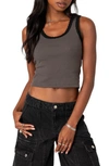 Edikted Alix Lace Rib Crop Tank In Gray