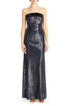 ml Monique Lhuillier Reese Strapless Sequin Column Gown In Midnight