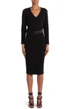 TOM FORD TOM FORD LEATHER BELT DETAIL LONG SLEEVE CASHMERE SWEATER DRESS
