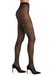 Nordstrom Linear Plaid Tights In Black