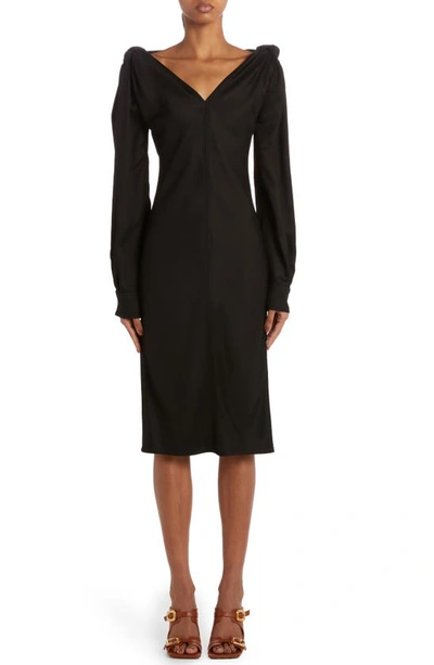 Bottega Veneta Knot-shoulder Satin Dress In Black  