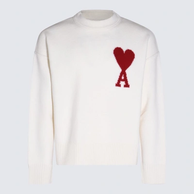 Ami Alexandre Mattiussi Adc Crewneck Sweater In Off White Red