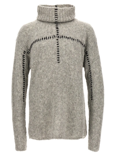Thom Krom Contrast Embroidery Jumper In Grey