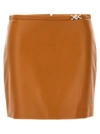 Versace Art Denver Plonge Leather Mini Skirt In Brown
