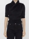 Balmain Brushed-yarn Surplice Top In Black