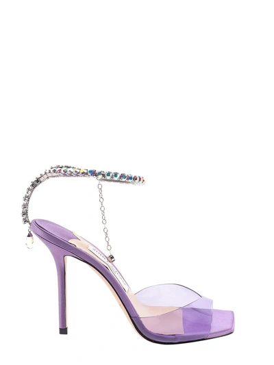 Jimmy Choo Saeda Crystal Ankle Strap Square Toe Sandal In Purple