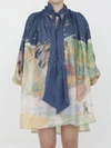 Zimmermann Pussy-bow Printed Silk-satin Mini Dress In Multicolor