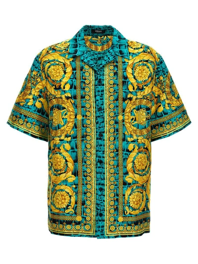 Versace Baroccodile Silk Shirt In Multicoloured