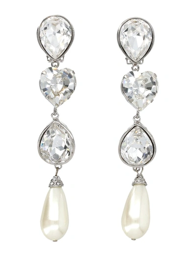 Alessandra Rich Faux-pearl And Heart Crystal Droplet Earrings In Crystal,white