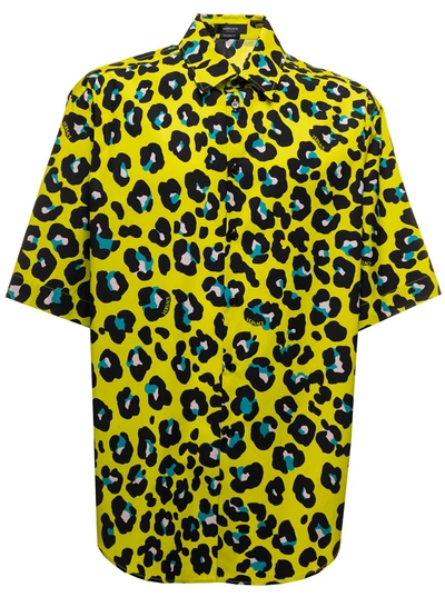 Versace Informal Shirt Tessuto Popeline Cotone Stampa Leopard Allover In Green