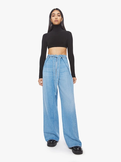 Mother Snacks! High Waisted Tie Front Funnel Sneak All You Can Eat Jeans In Blue