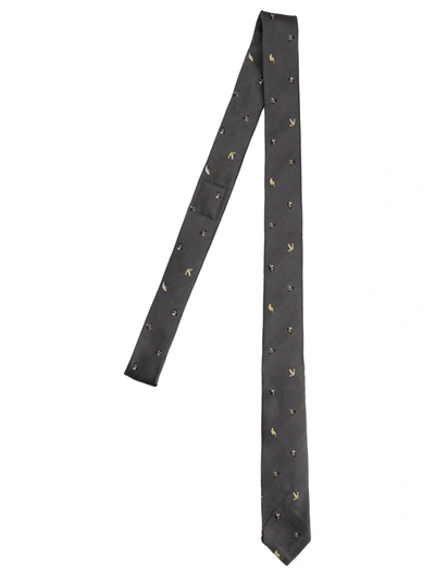 Thom Browne Birds And Bees Jacquard Classic Tie In Grey