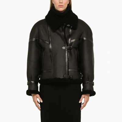 Saint Laurent Leather Shearling Jacket In Black