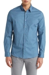 Stone Rose Painted Dot Print Stretch Cotton Button-up Shirt In Slate Blue