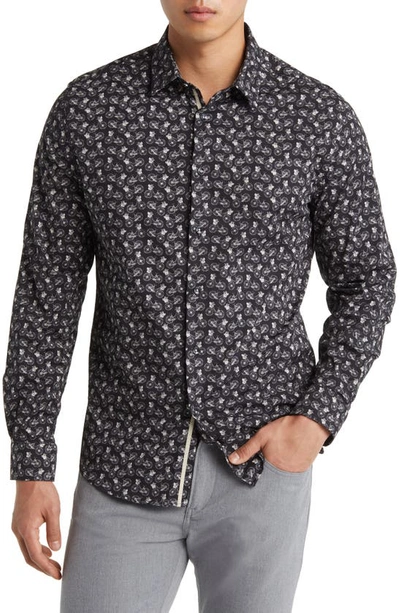 Stone Rose Bicycle Print Stretch Cotton Button-up Shirt In Navy