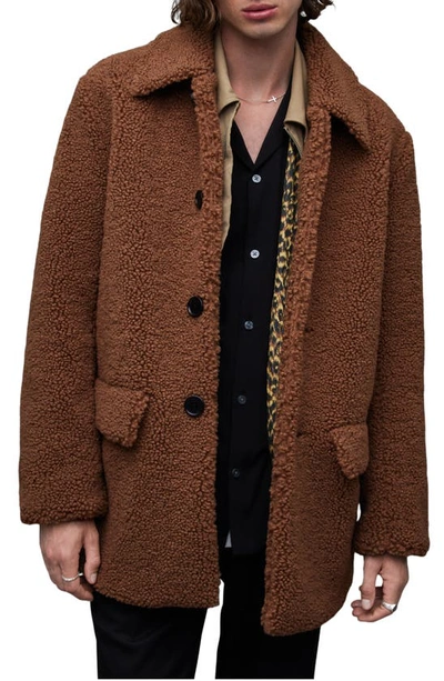 Allsaints Albian Button Front Coat In Brown