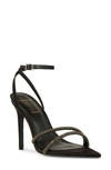 BLACK SUEDE STUDIO ACE ANKLE STRAP POINTED TOE SANDAL