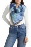 Nordstrom Square Wool Scarf In Blue Warped Lines