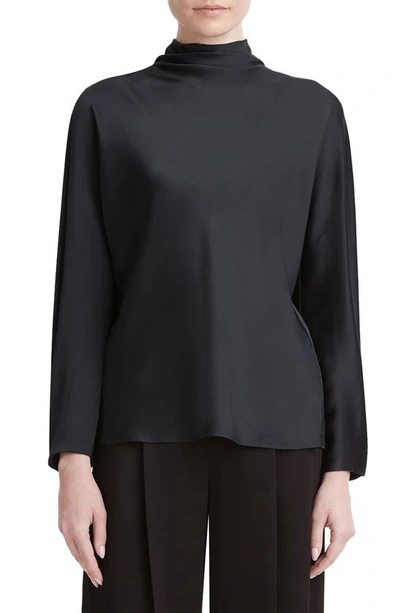 Vince Draped Silk Blouse In Black