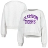 Zoozatz Oatmeal Clemson Tigers Core Chenille Cropped Pullover Sweatshirt In Oatmeal