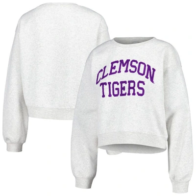 Zoozatz Oatmeal Clemson Tigers Core Chenille Cropped Pullover Sweatshirt