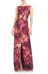 Kay Unger Marlowe Column Gown In Garnet Multi