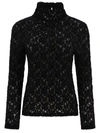 Chloé Turtleneck Long-sleeve Smocked Lace Top In Black