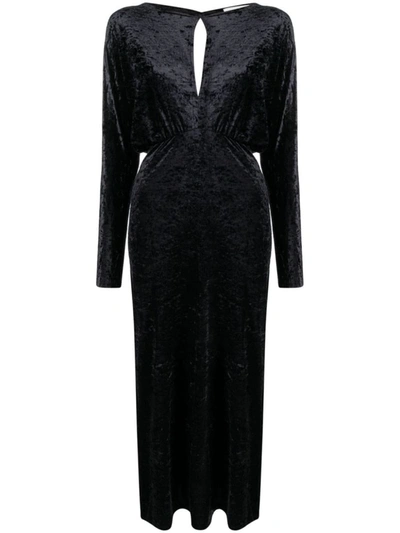 P.a.r.o.s.h Velvet Long-sleeve Maxi Dress In Black