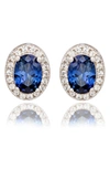 Suzy Levian Sterling Silver Oval Sapphire Stud Earrings In Blue/ Gold