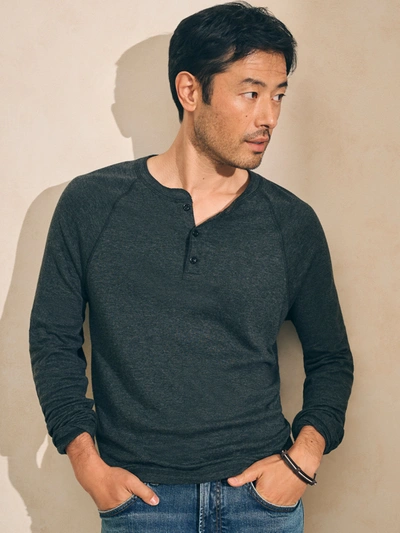 Faherty Cloud Cotton Long-sleeve Henley T-shirt (tall) In Charcoal Heather