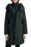 Laundry By Shelli Segal Bib Hooded Rain Jacket In Black