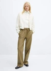 MANGO LEATHER-EFFECT ELASTIC WAIST TROUSERS GREEN