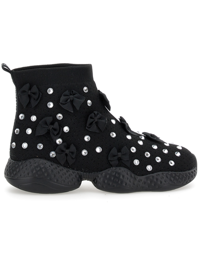Monnalisa Stretch Fabric Jump Shoes In Black