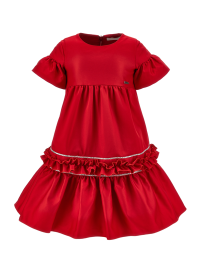 Monnalisa Kids'   Duchesse Dress With Rhinestones In Ruby Red