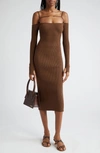 Jacquemus Sierra Off-the-shoulder Ribbed-knit Midi Dress In Brown