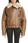 Acne Studios Genuine Shearling Moto Jacket In Brown/ Light Camel