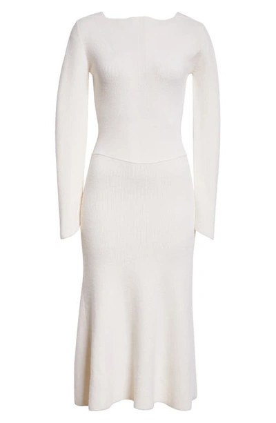 Victoria Beckham Circle Panel Ribbed Wool Midi Dress In White
