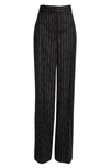 Alexander Mcqueen High Waist Wide Leg Wool Pants In 1080 Black/ Ivory