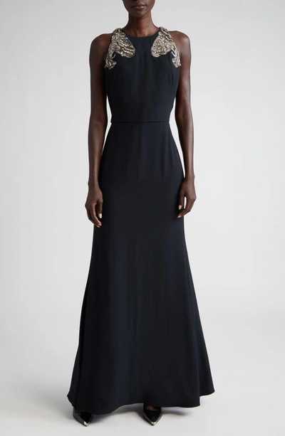 Alexander Mcqueen Crystal-embellished Crepe Gown In Black