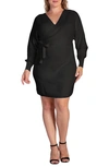 S And P Ursa Long Sleeve Wrap Sweater Minidress In Black