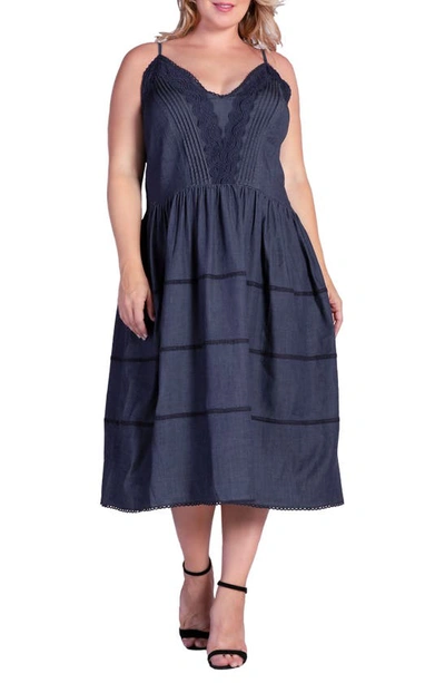 S And P Azha Lace Trim Fit & Flare Dress In Dark Indigo