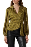 Astr The Label Side Drape Wrap Top In Olive Floral Sketch